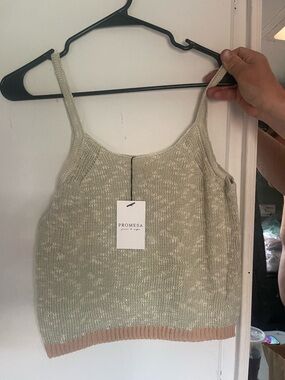 Promesa Cream Knit Camisole with Tan Hem